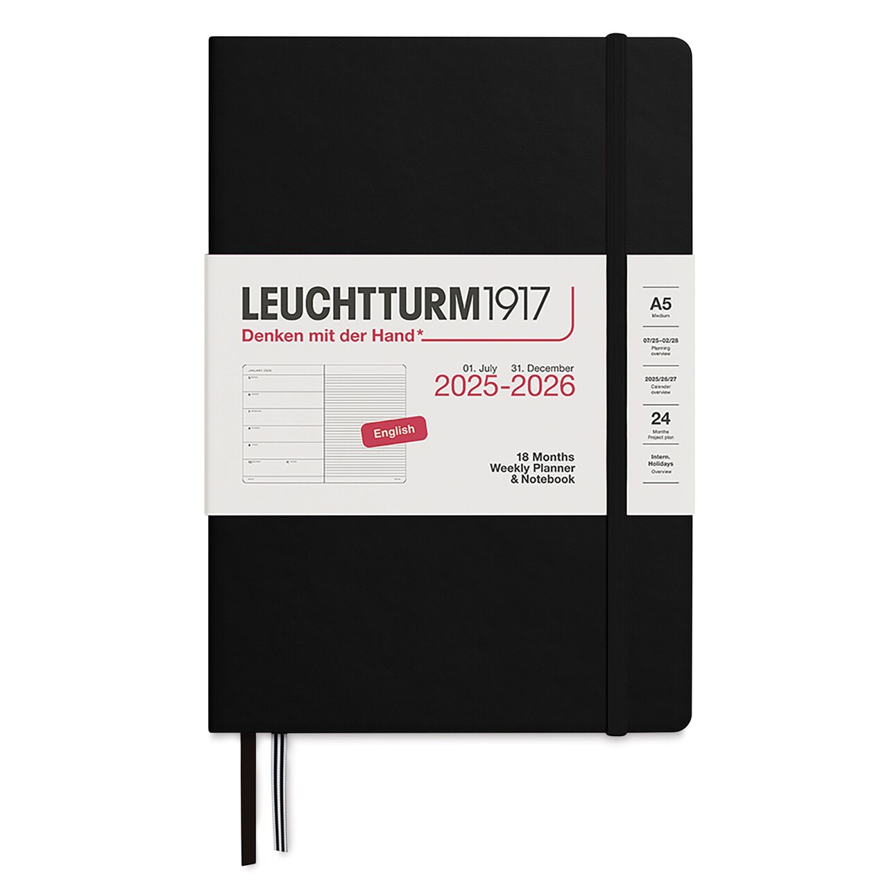 Leuchtturm1917 2026 18-Month Weekly Planner & Notebook - Black, A5